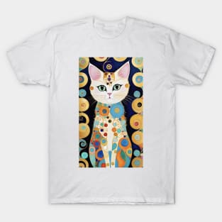 Gustav Klimt's Chromatic Kitty: Colorful Cat Illustration T-Shirt